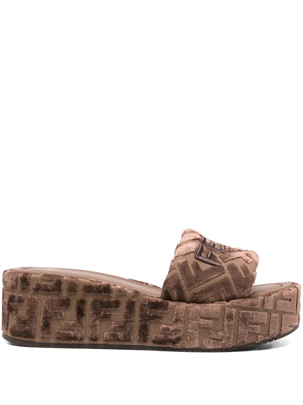 FENDI FF logo platform slides Neutrals