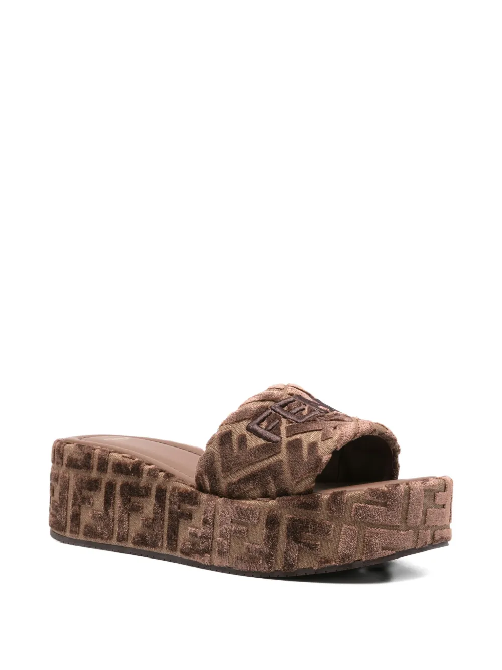 FENDI FF logo platform slides Neutrals