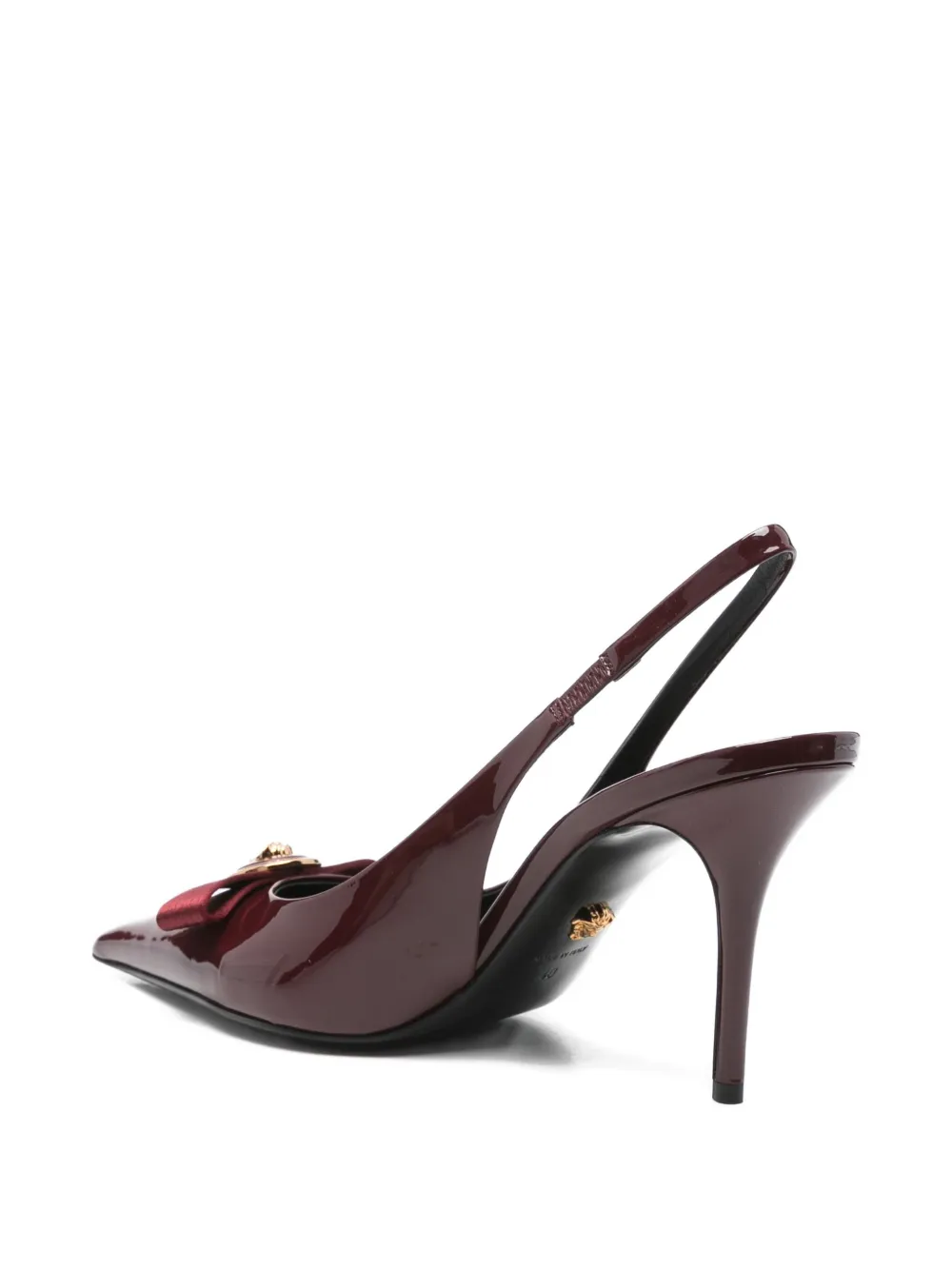 Versace Gianni Ribbon 85 Patent Leather Slingback Pumps In Red