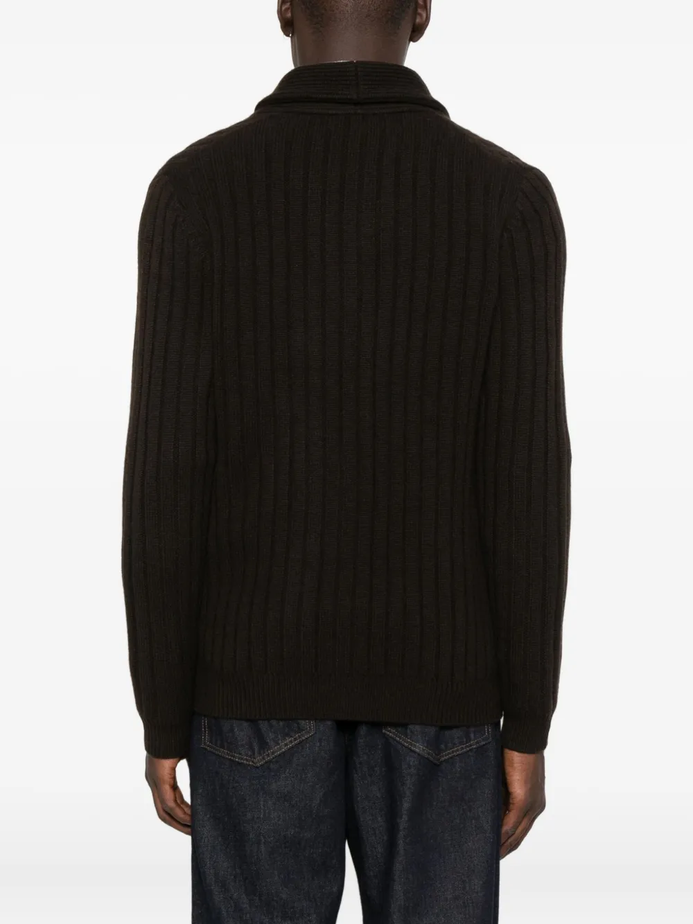 Arch4 Mr Denver Ribbed Shawl-collar Cardigan In Brown