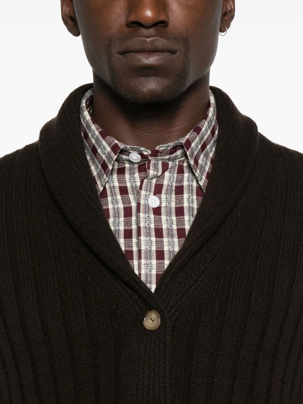 Arch4 Mr Denver Ribbed Shawl-collar Cardigan In Brown