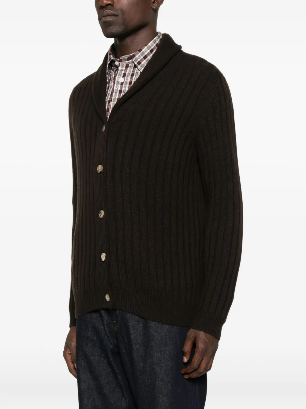 Arch4 Mr Denver Ribbed Shawl-collar Cardigan In Brown