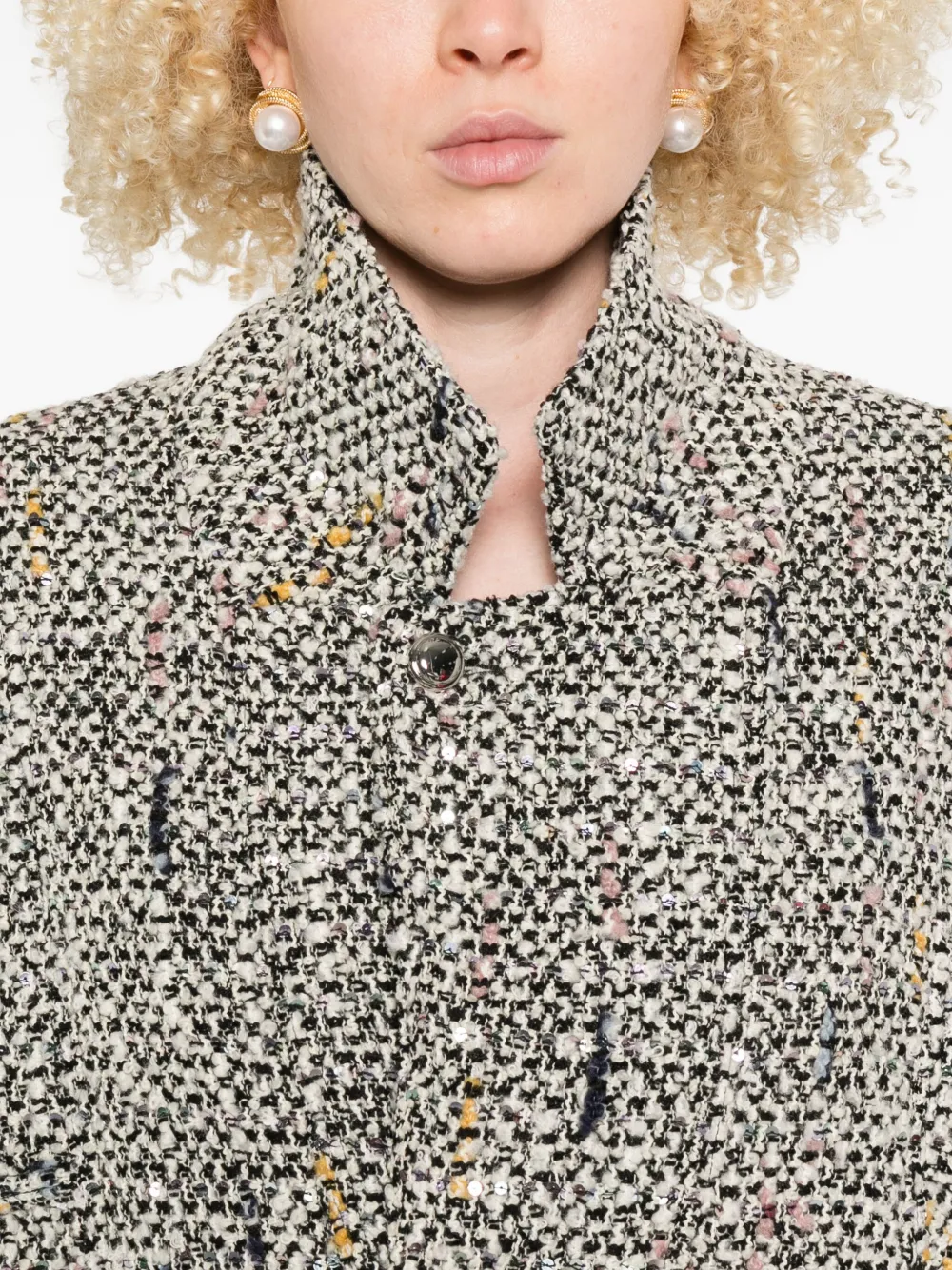 Alessandra Rich tweed speckled bomber jacket Wit