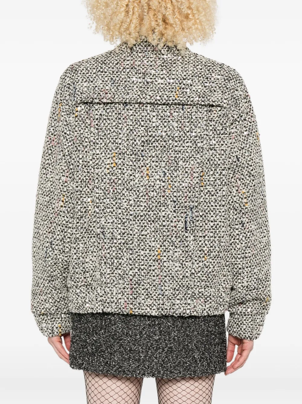 Alessandra Rich tweed speckled bomber jacket Wit