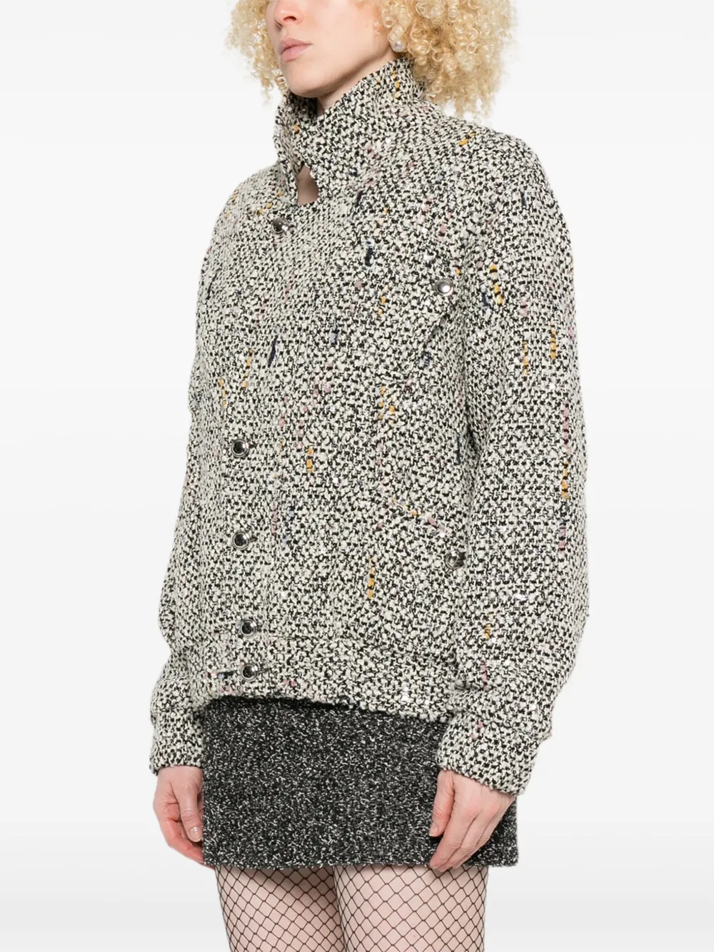Alessandra Rich tweed speckled bomber jacket Wit