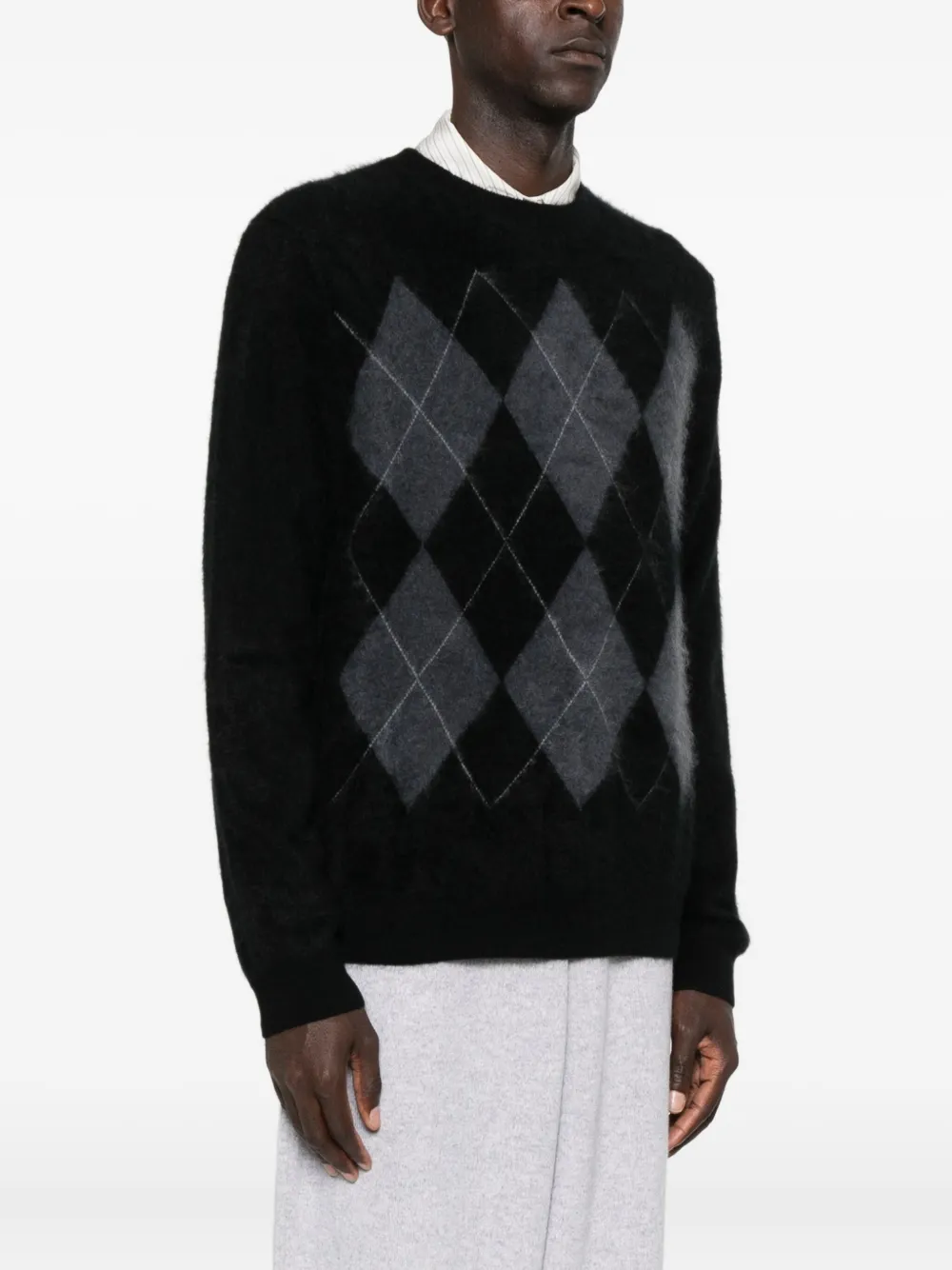  Arch4 Argyle Brushed Cashmere Sweater - Black 