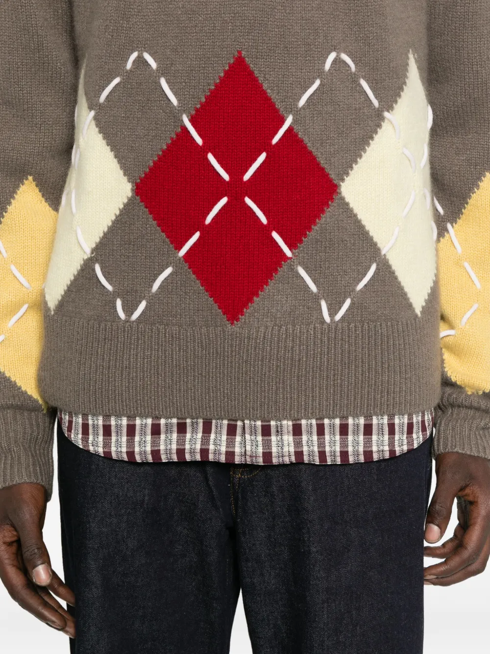 Arch4 Sloane Argyle V-neck Sweater In Brown