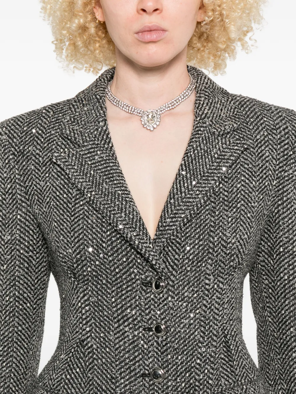 Alessandra Rich sequin tweed coat Grijs