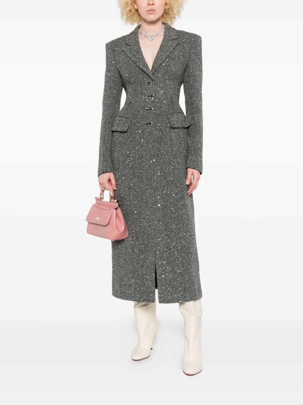 Alessandra Rich sequin tweed coat Grijs