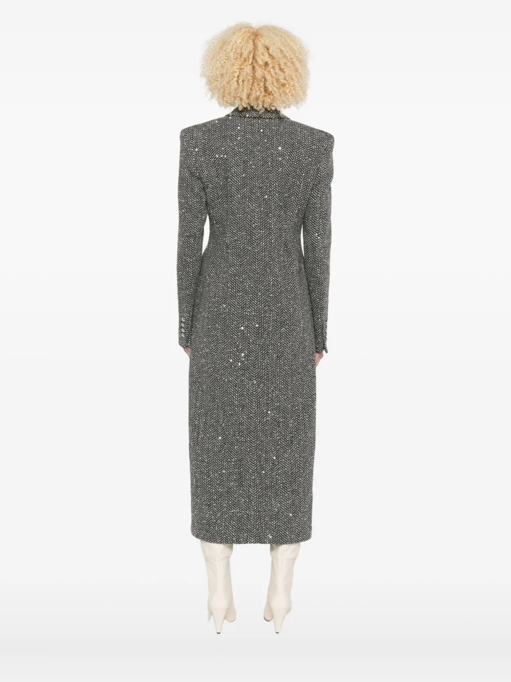 Alessandra Rich Tweed Sequinned Coat In Gray