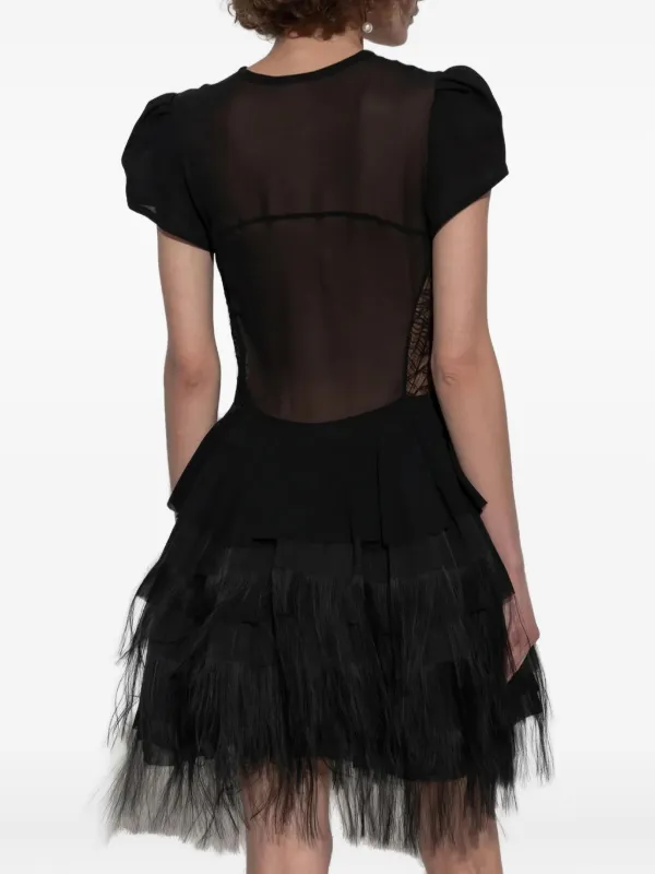 Alexander McQueen puff-sleeve feather-trimmed Mini Dress