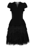 Alexander McQueen puff-sleeve feather-trimmed mini dress - Black