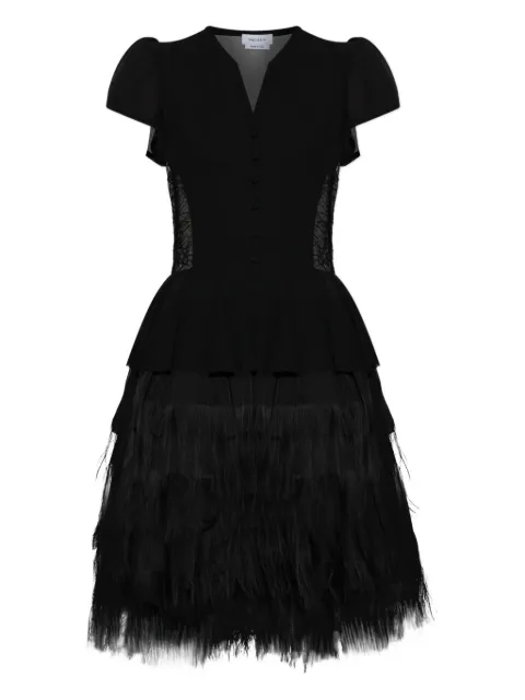 Alexander McQueen puff-sleeve feather-trimmed mini dress