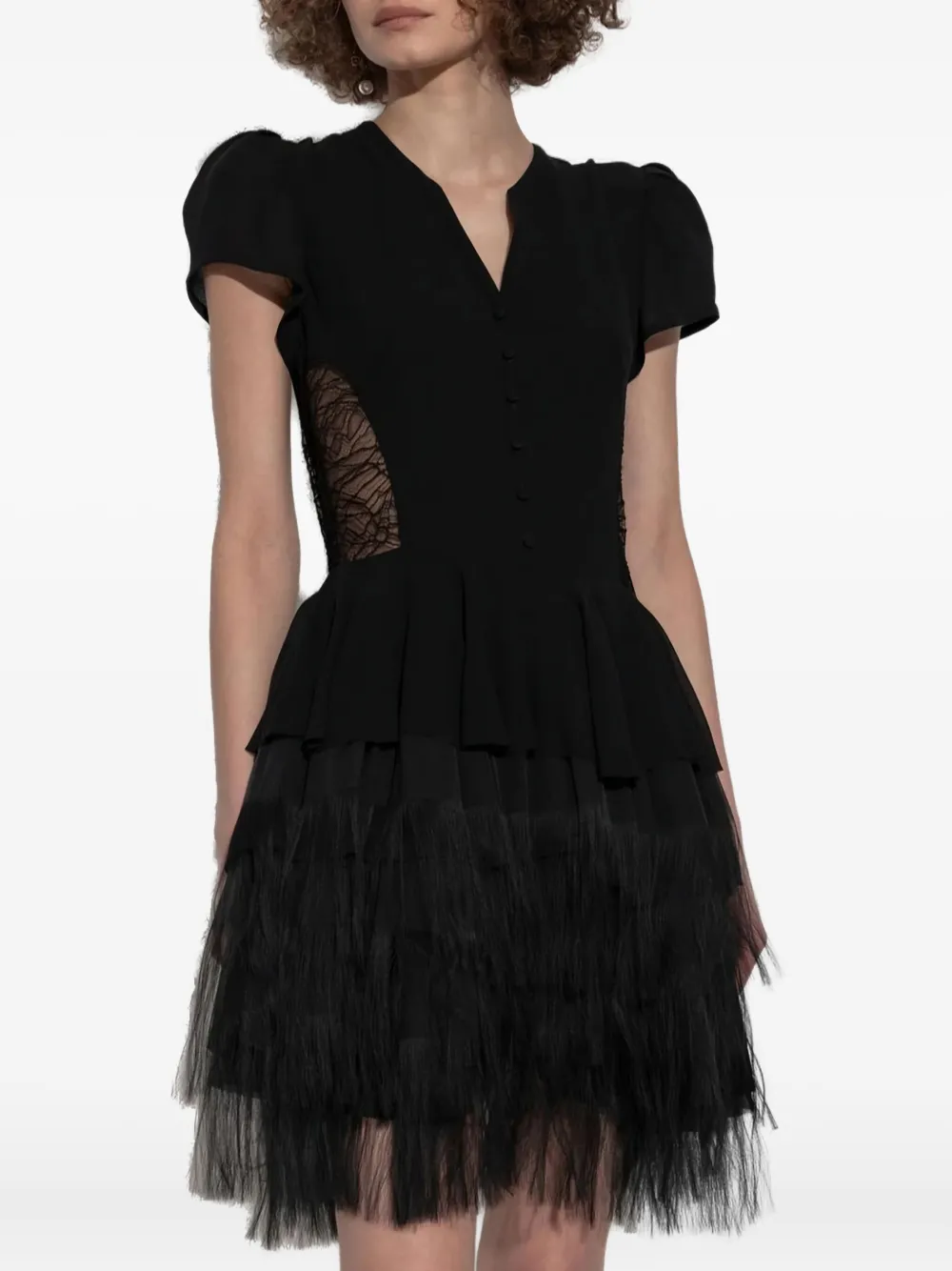 Alexander McQueen Mini-jurk met pofmouwen en veren afwerking - Zwart