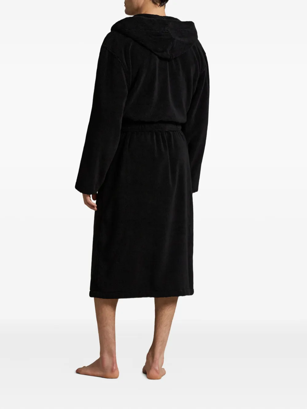 Polo Ralph Lauren Hooded Terrycloth Bathrobe In Black