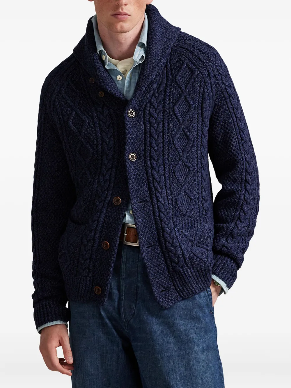 Polo Ralph Lauren Kabelgebreid vest met sjaalkraag Blauw