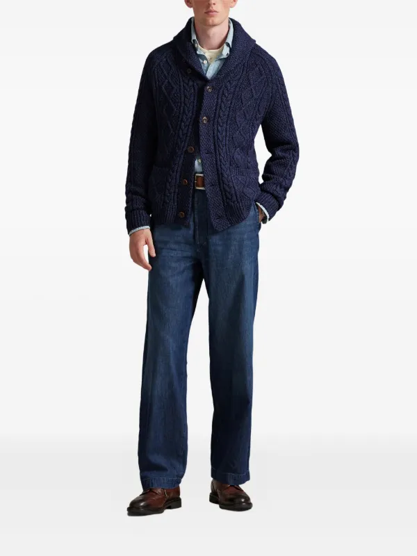 POLO RALPH LAUREN ブルー ケーブルニットカーディガン M POLO R.LAUREN] カーディガン ケーブルニット 23SS ブルー (POLO RALPH