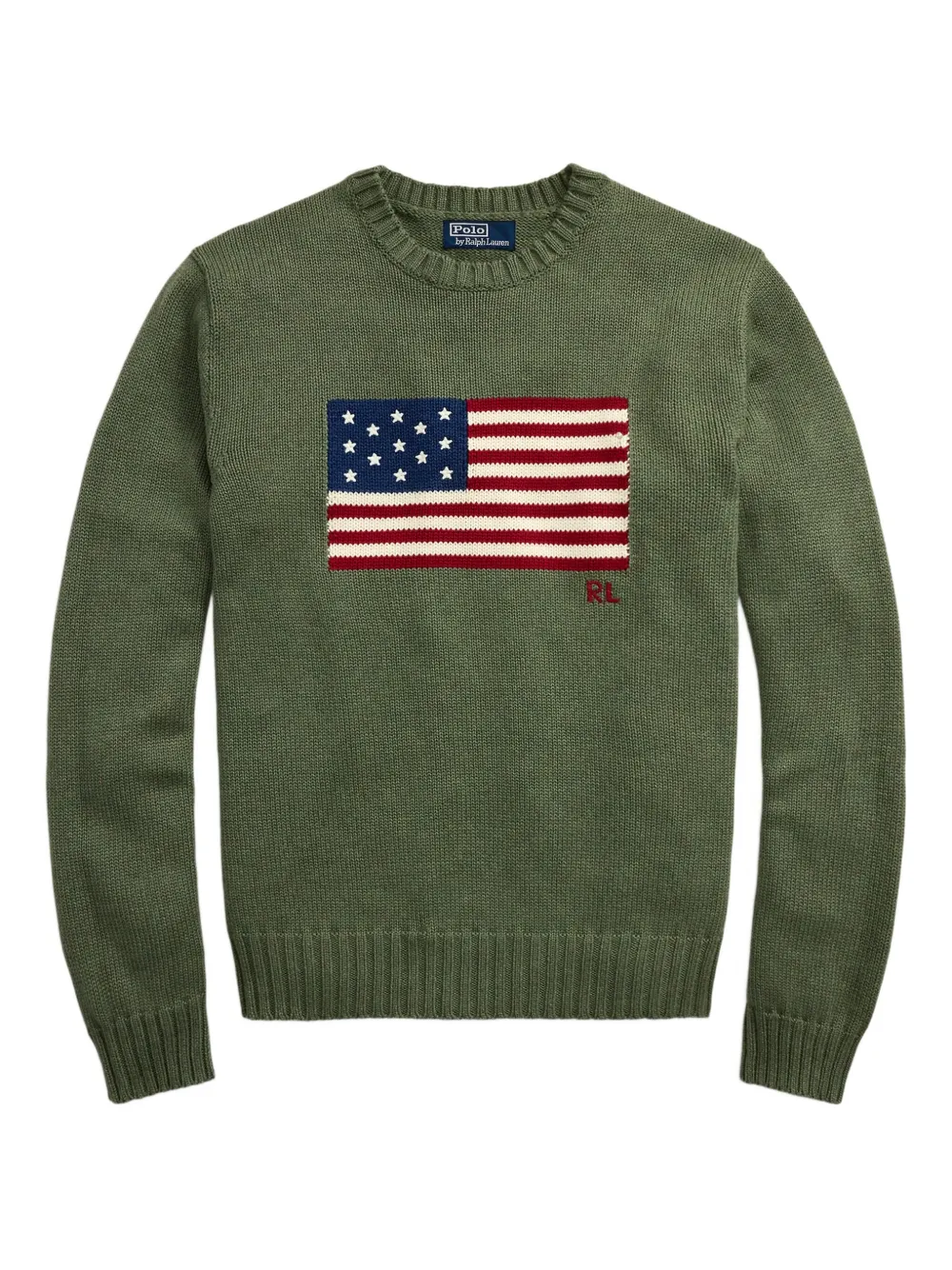 Polo Ralph Lauren Trui met geborduurde vlag en ronde hals Groen