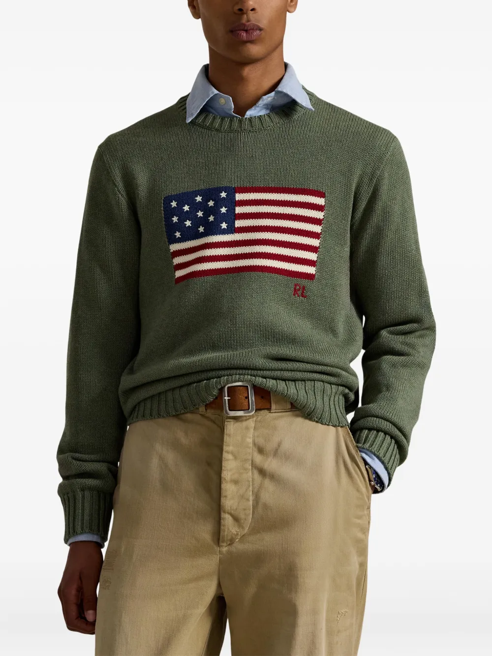 Polo Ralph Lauren Trui met geborduurde vlag en ronde hals Groen