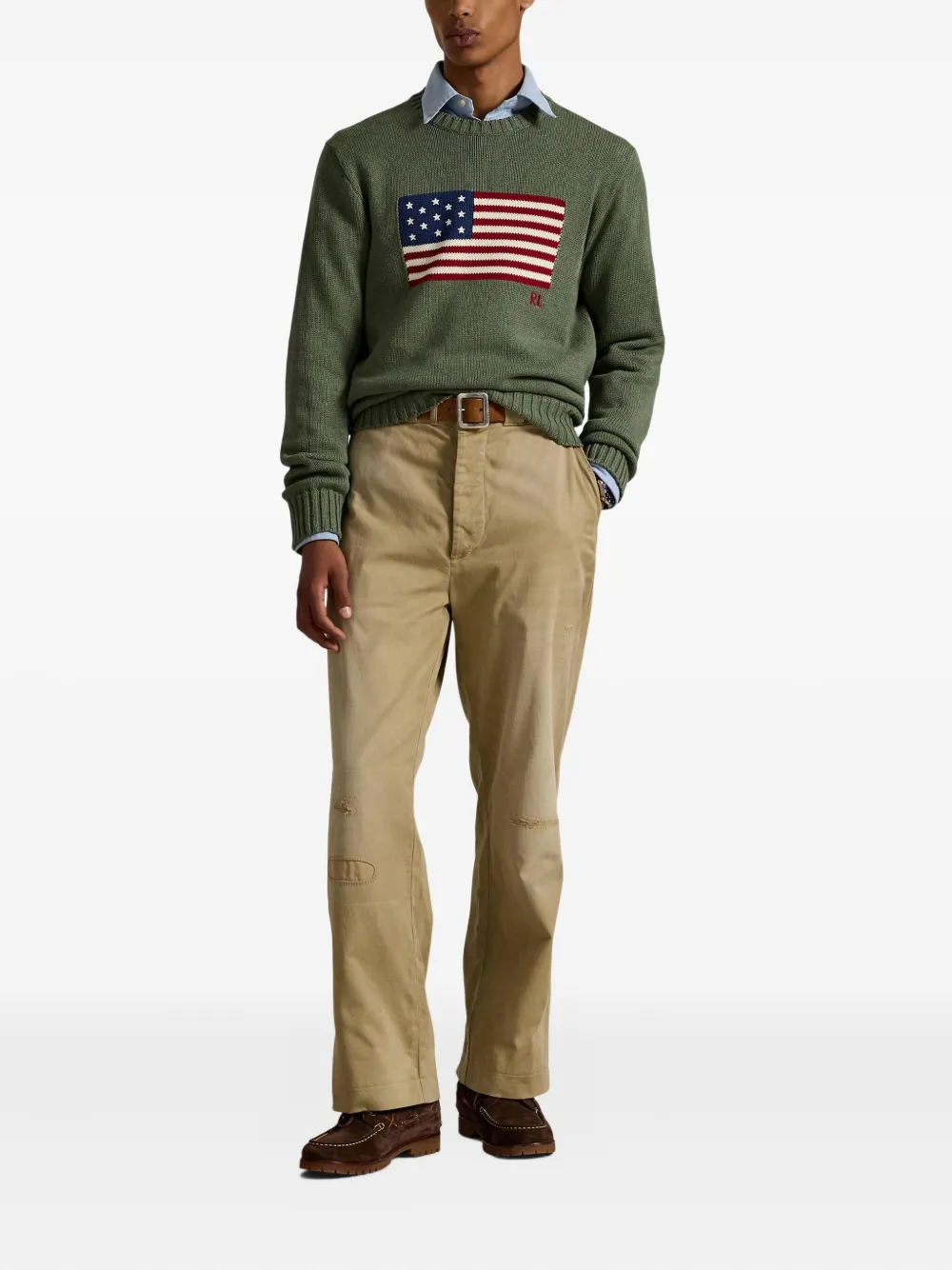 Polo Ralph Lauren Trui met geborduurde vlag en ronde hals Groen