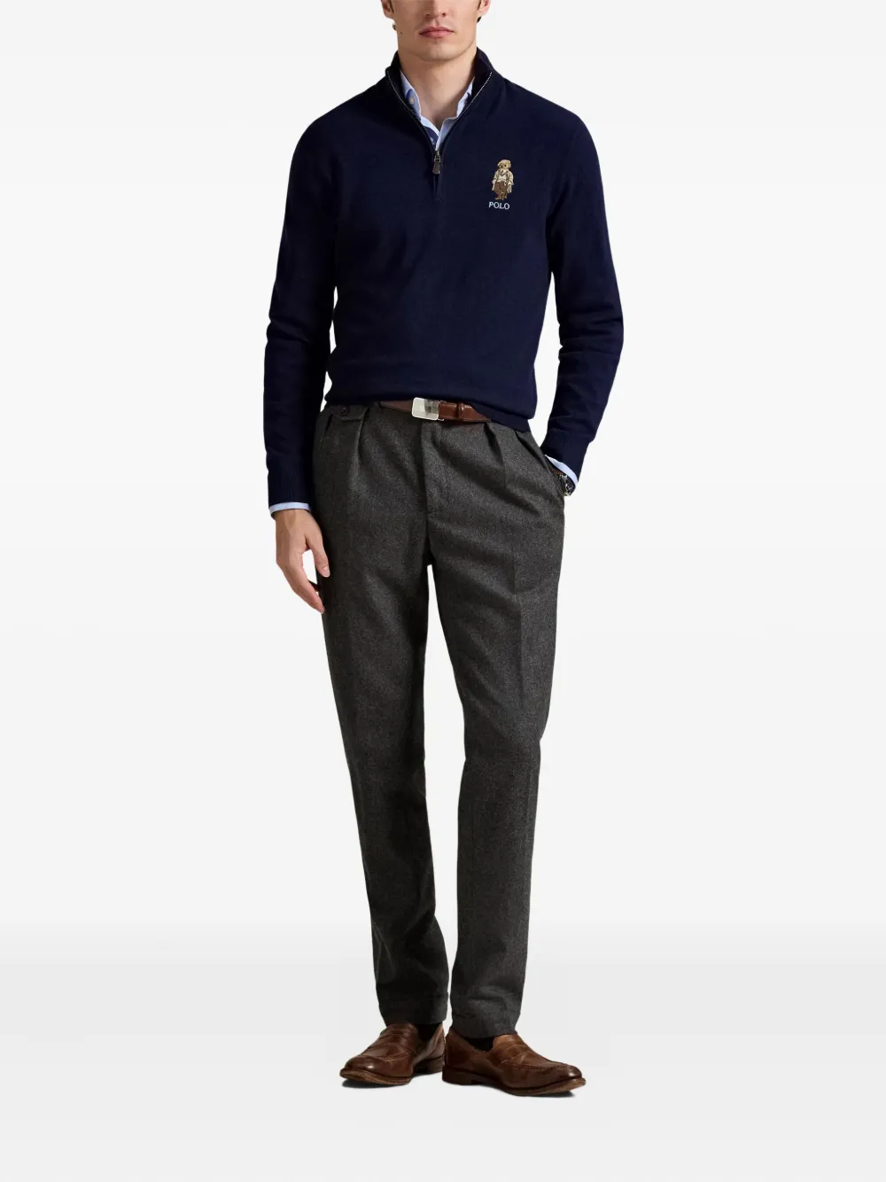 Polo Ralph Lauren Trui met geborduurd logo en halve rits Blauw