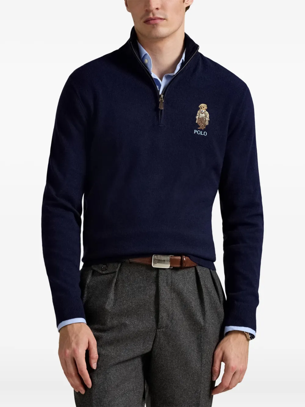 Polo Ralph Lauren Trui met geborduurd logo en halve rits Blauw