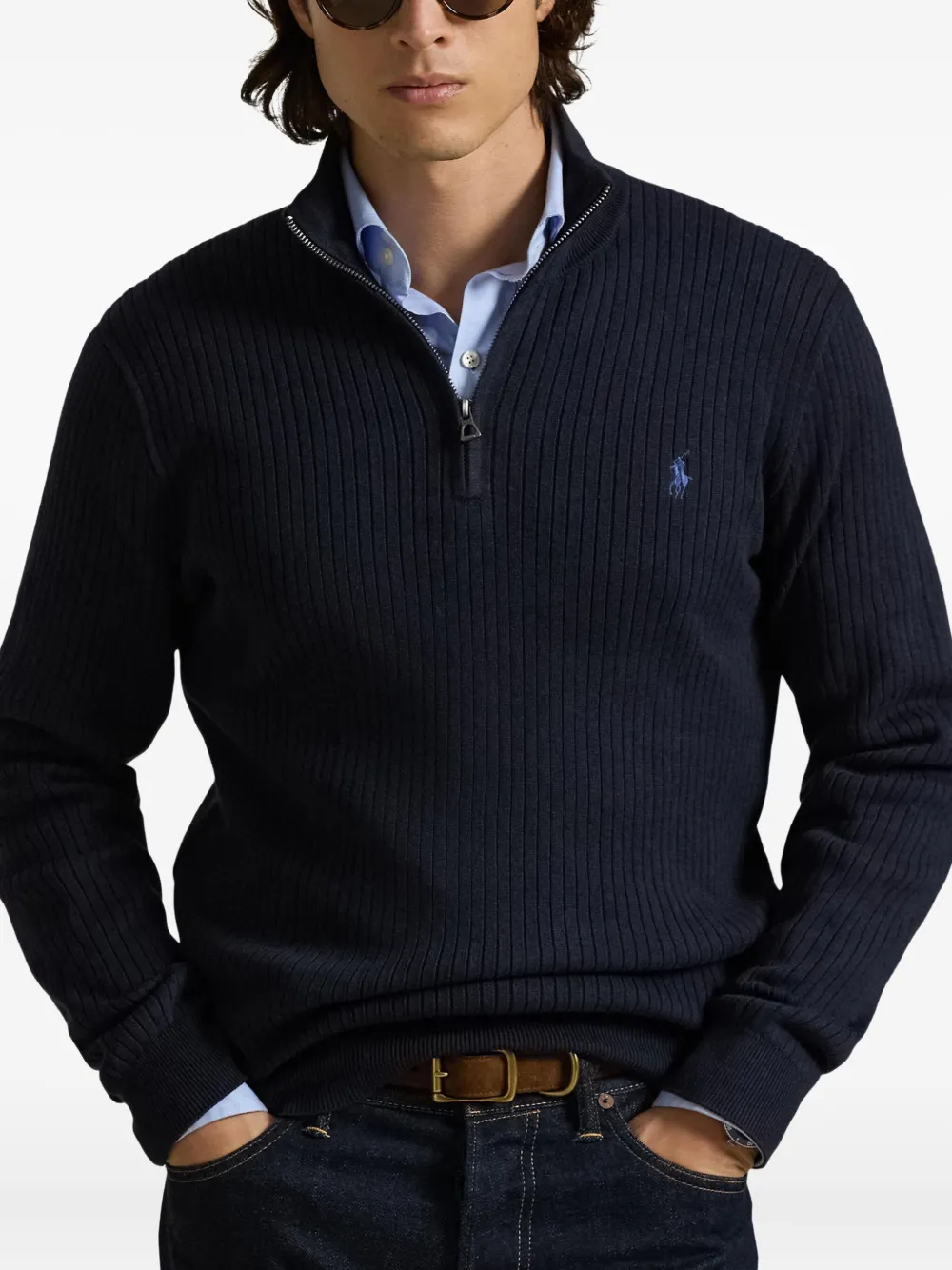 Polo Ralph Lauren Geribbelde trui met rits Blauw