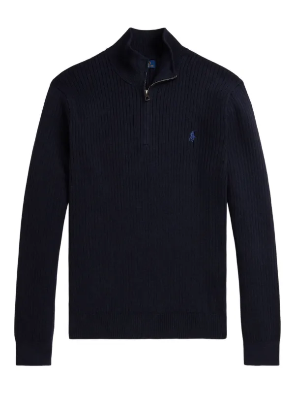 Polo Ralph Lauren Zip Ribbed Sweater Blue FARFETCH IN