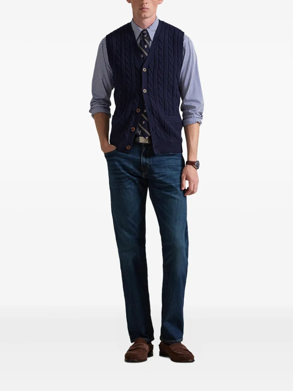 Polo Ralph Lauren Kabelgebreide spencer met knopen Blauw