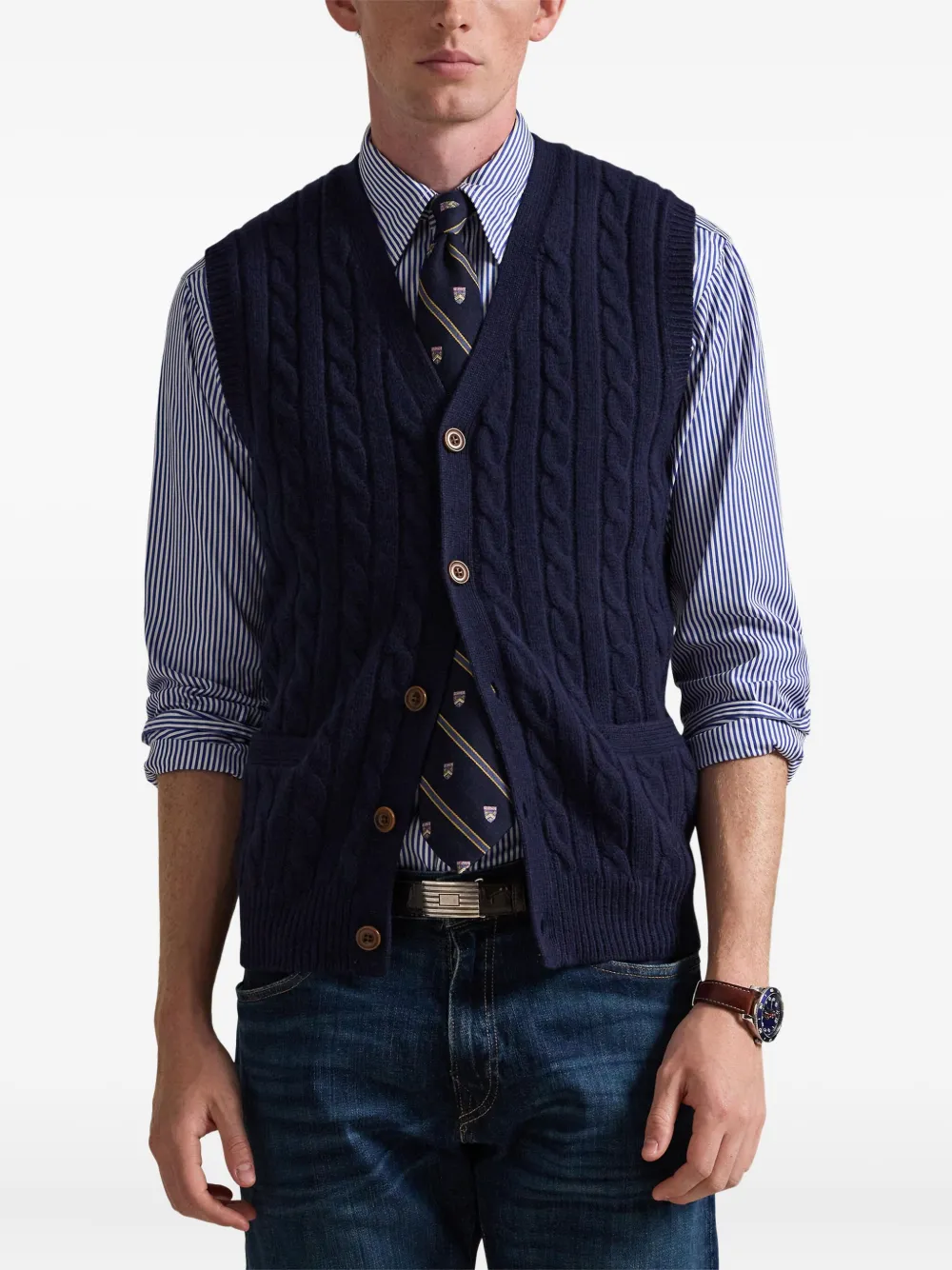 Polo Ralph Lauren Kabelgebreide spencer met knopen Blauw