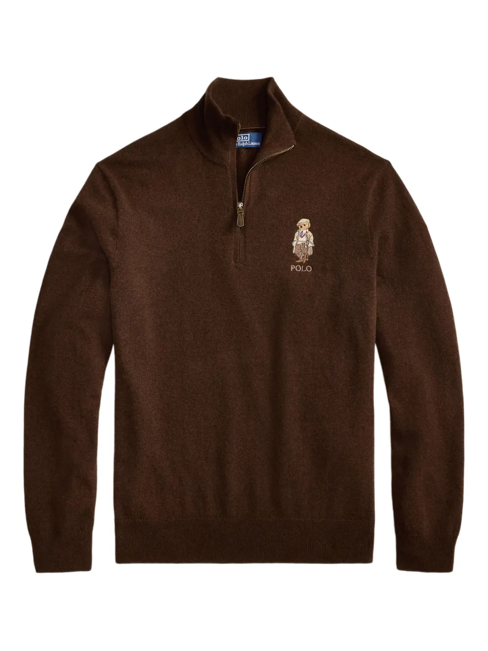 Polo Ralph Lauren Trui met halve rits en polobeer Bruin