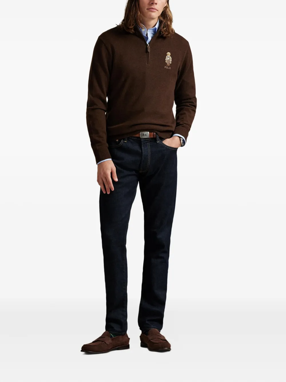 Polo Ralph Lauren Trui met halve rits en polobeer Bruin