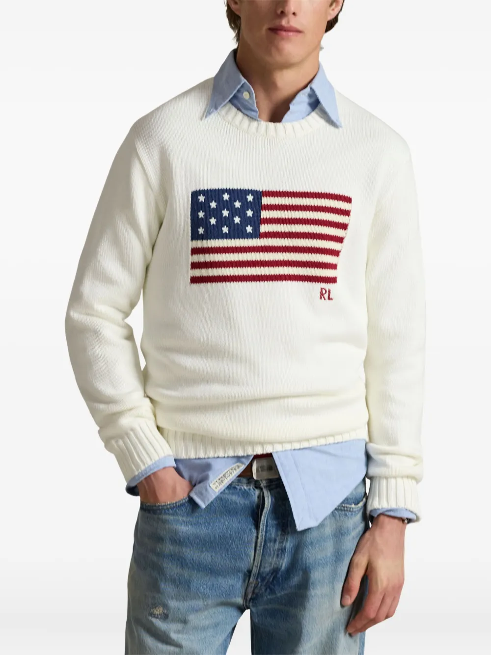 Polo Ralph Lauren Trui met ronde hals en vlagpatroon Wit