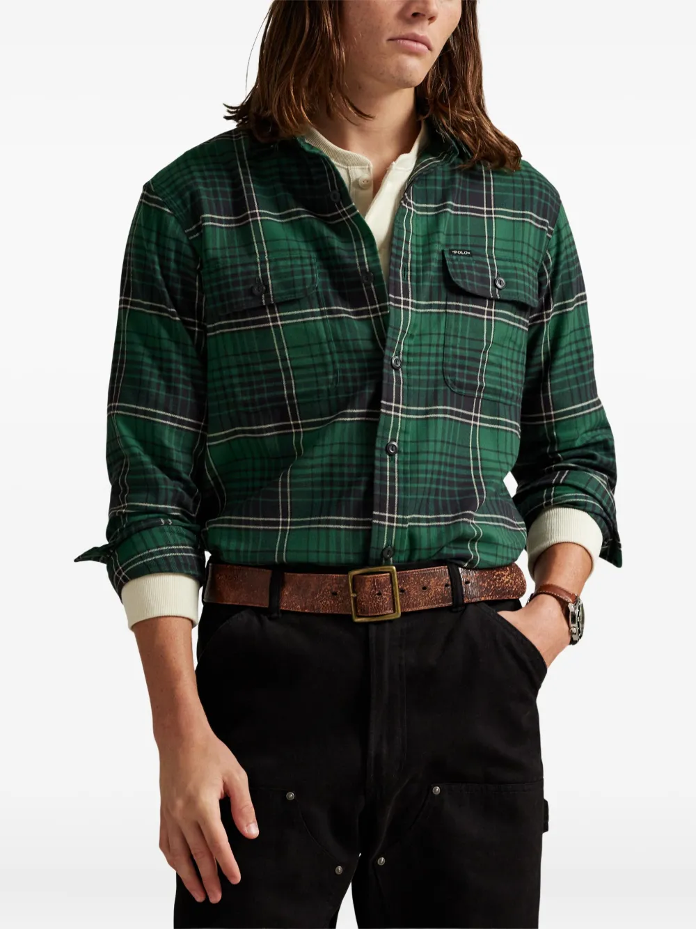 Polo Ralph Lauren Geruit twill overhemd met geborsteld patroon Groen