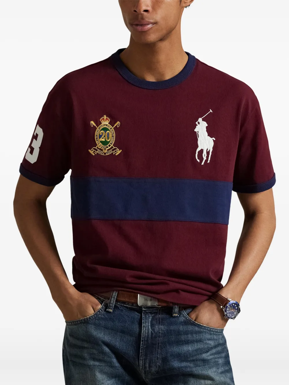Polo Ralph Lauren T-shirt met colourblocking en patch Rood