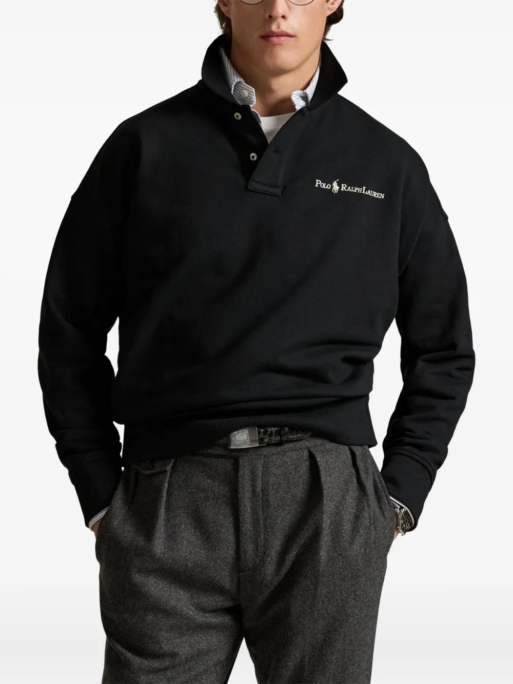 Polo Ralph Lauren Fleece sweater met polokraag Zwart
