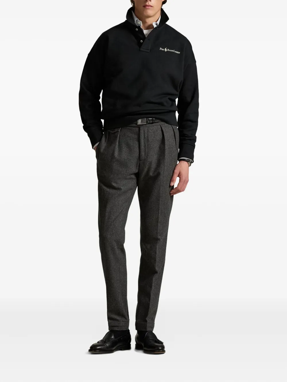 Polo Ralph Lauren Fleece sweater met polokraag Zwart