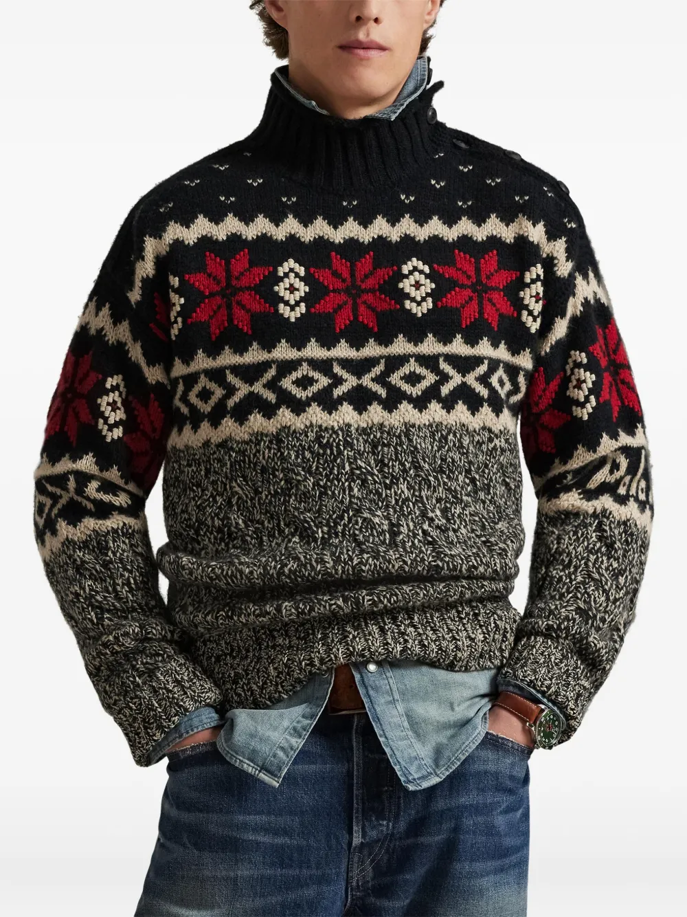 Polo Ralph Lauren Buttoned Patterned Pullover In Gray