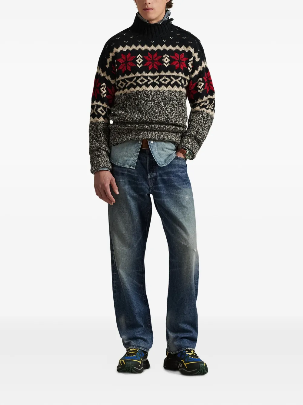 Polo Ralph Lauren Buttoned Patterned Pullover In Gray