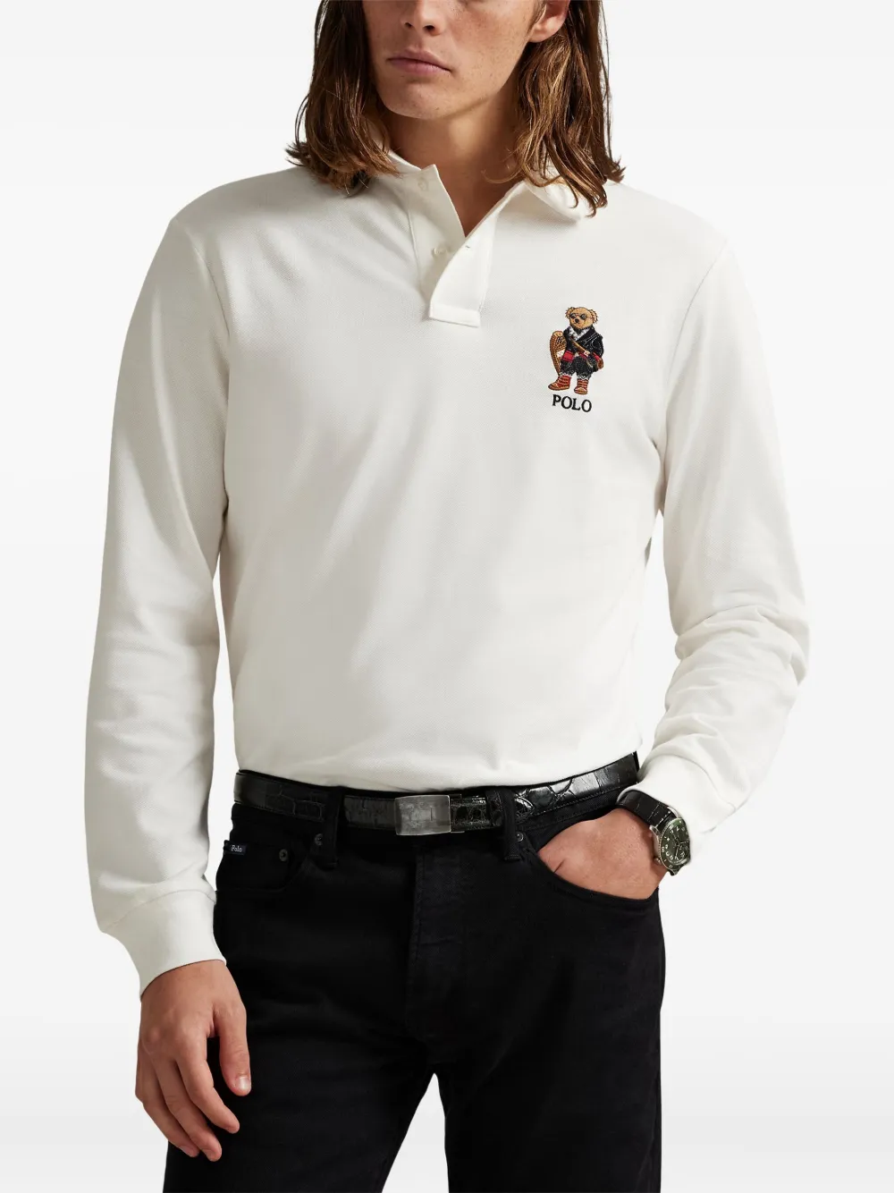 Polo Ralph Lauren Poloshirt met geborduurde beer en lange mouwen Wit