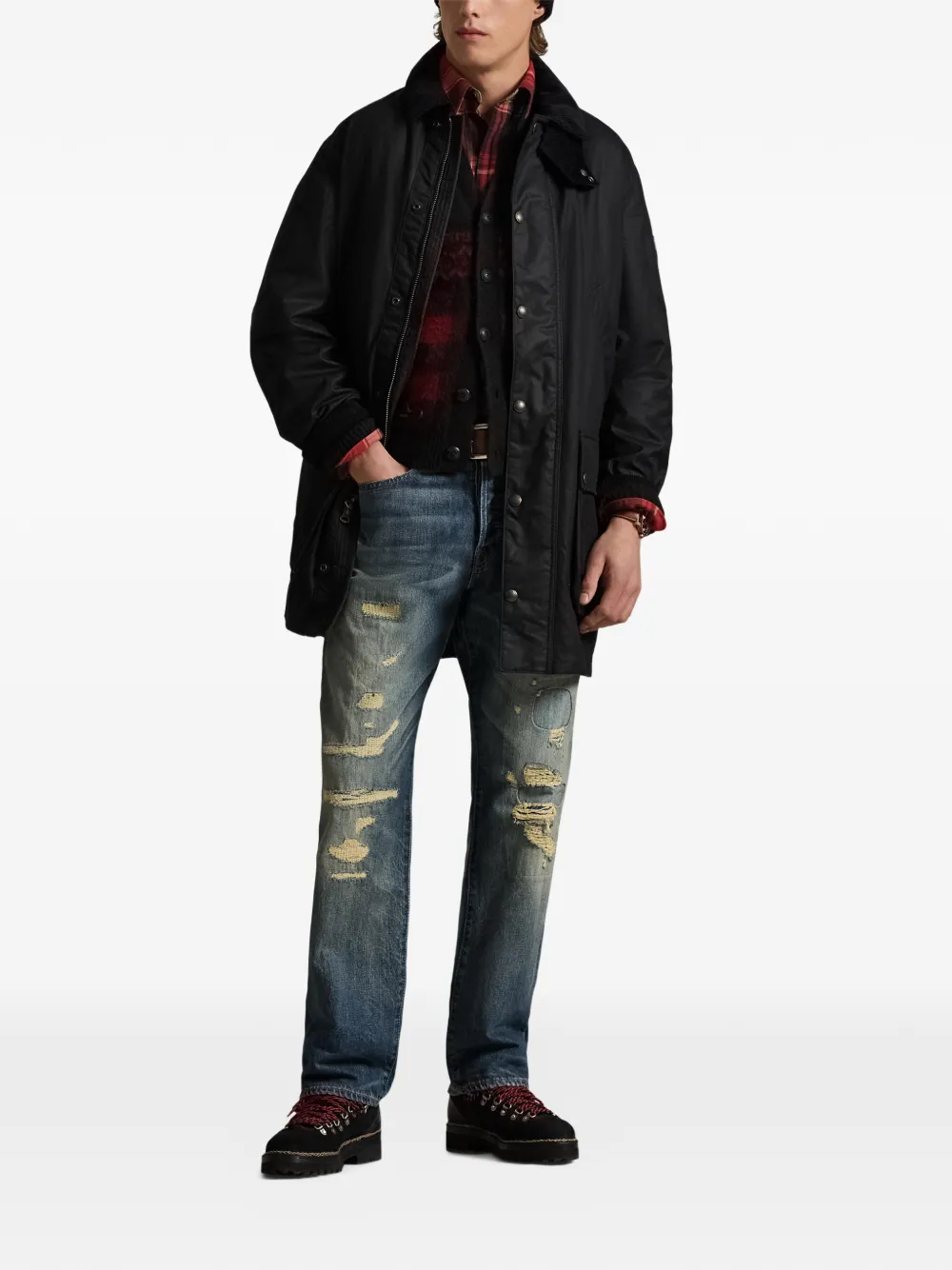 Polo Ralph Lauren Corduroy-collar Coat In Black