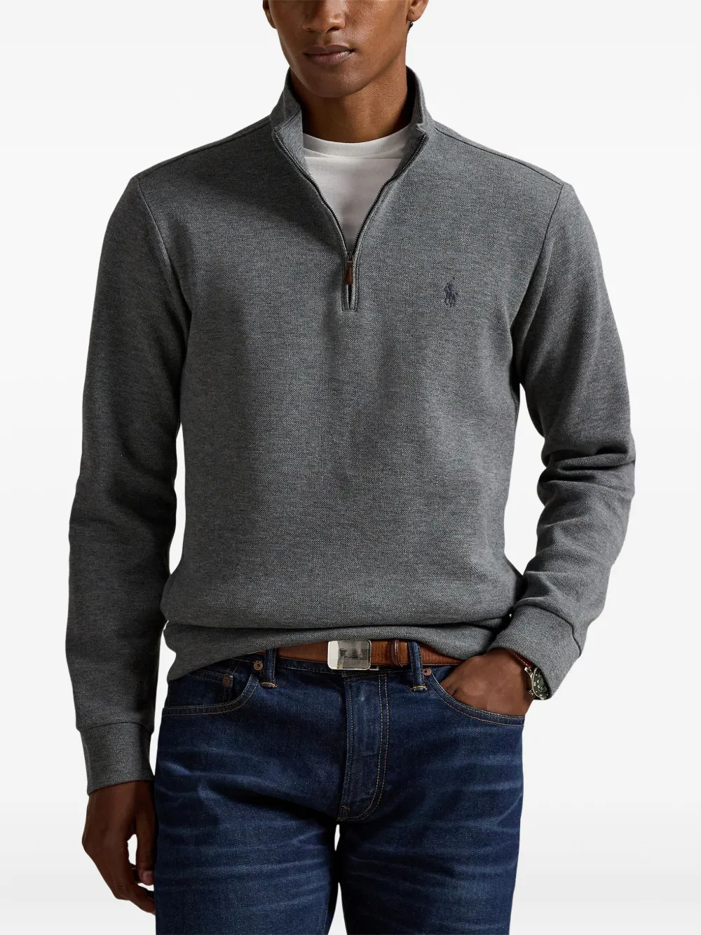 Polo Ralph Lauren Half-zip Long-sleeve Sweatshirt In Gray