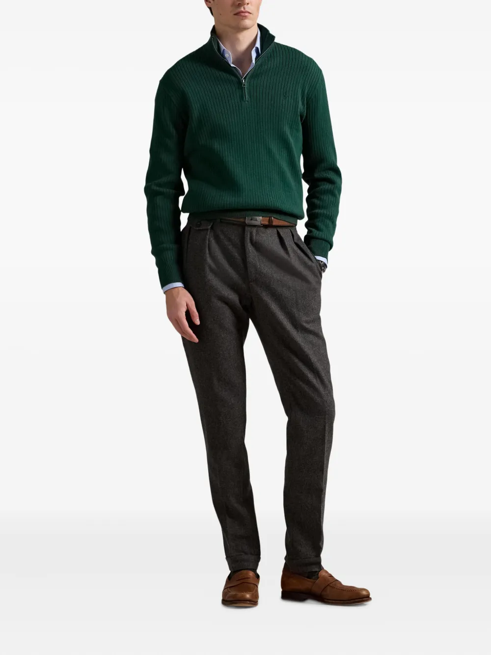 Polo Ralph Lauren Geribbelde trui met rits Groen