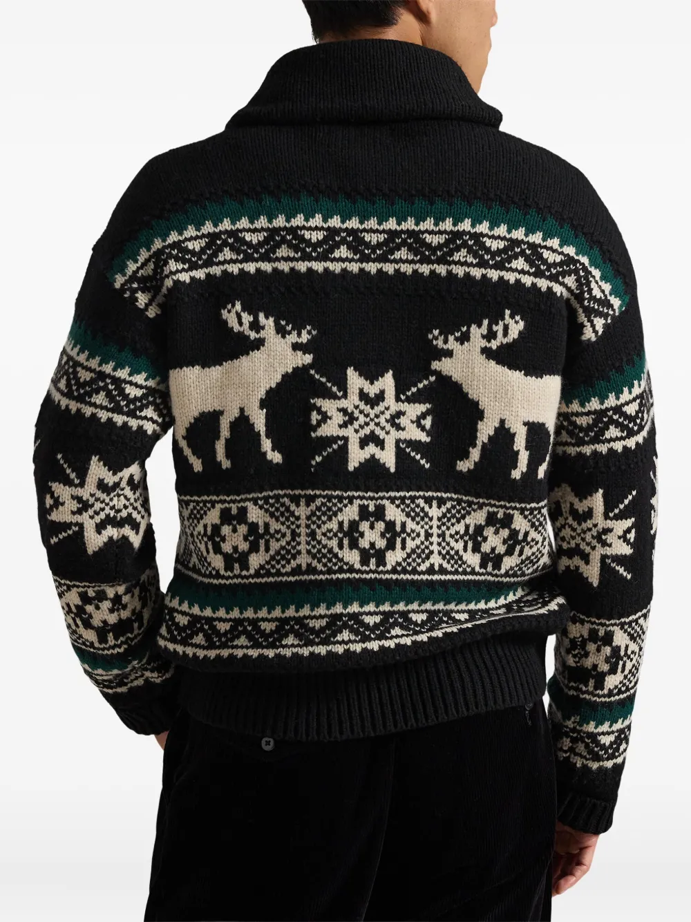Polo Ralph Lauren Mens Black Combo Printed Shawl-collar Wool-blend Jumper In Black