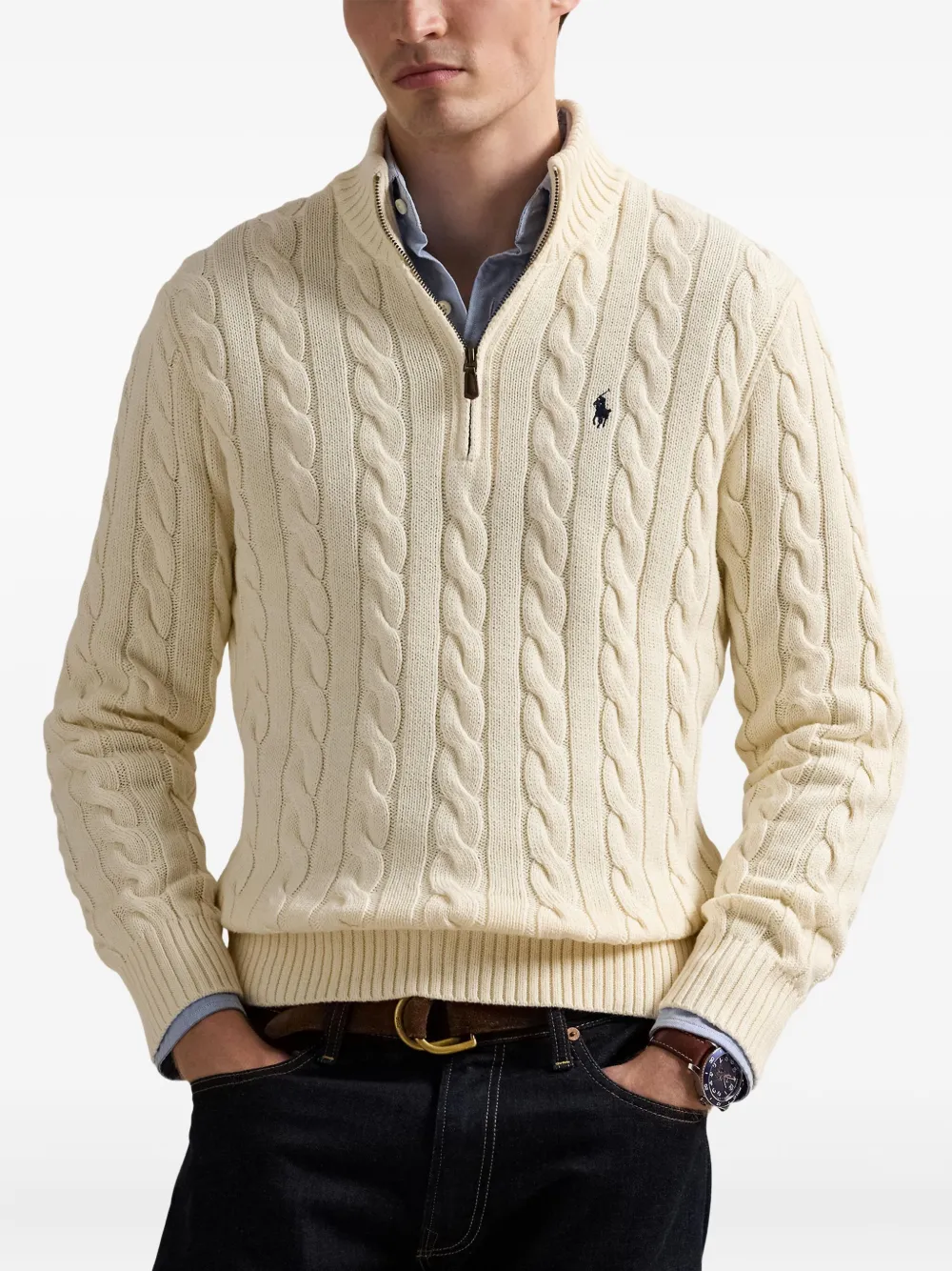 Polo Ralph Lauren Kabelgebreide trui met kwart rits Beige