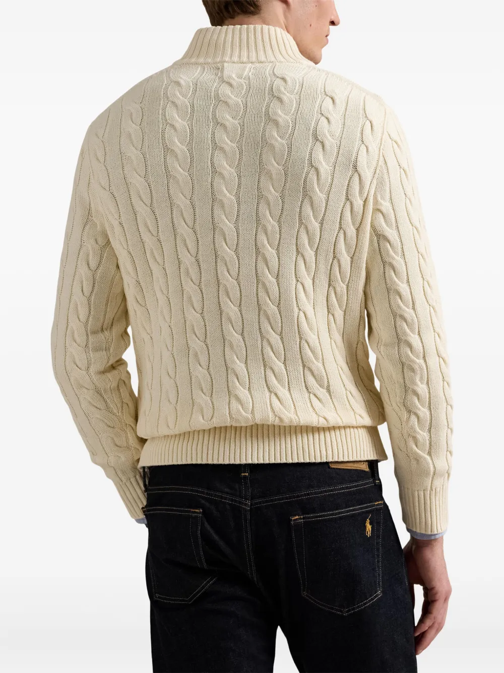 Polo Ralph Lauren Kabelgebreide trui met kwart rits Beige