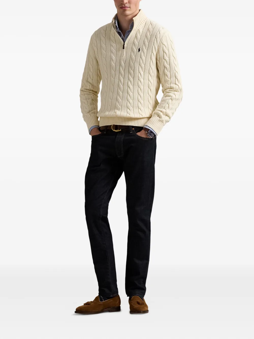 Polo Ralph Lauren Kabelgebreide trui met kwart rits Beige