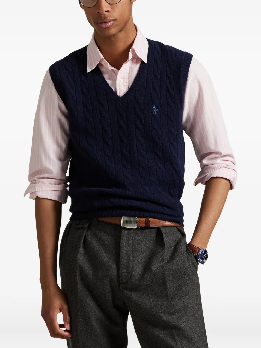 Polo Ralph Lauren Kabelgebreide mouwloze trui Blauw