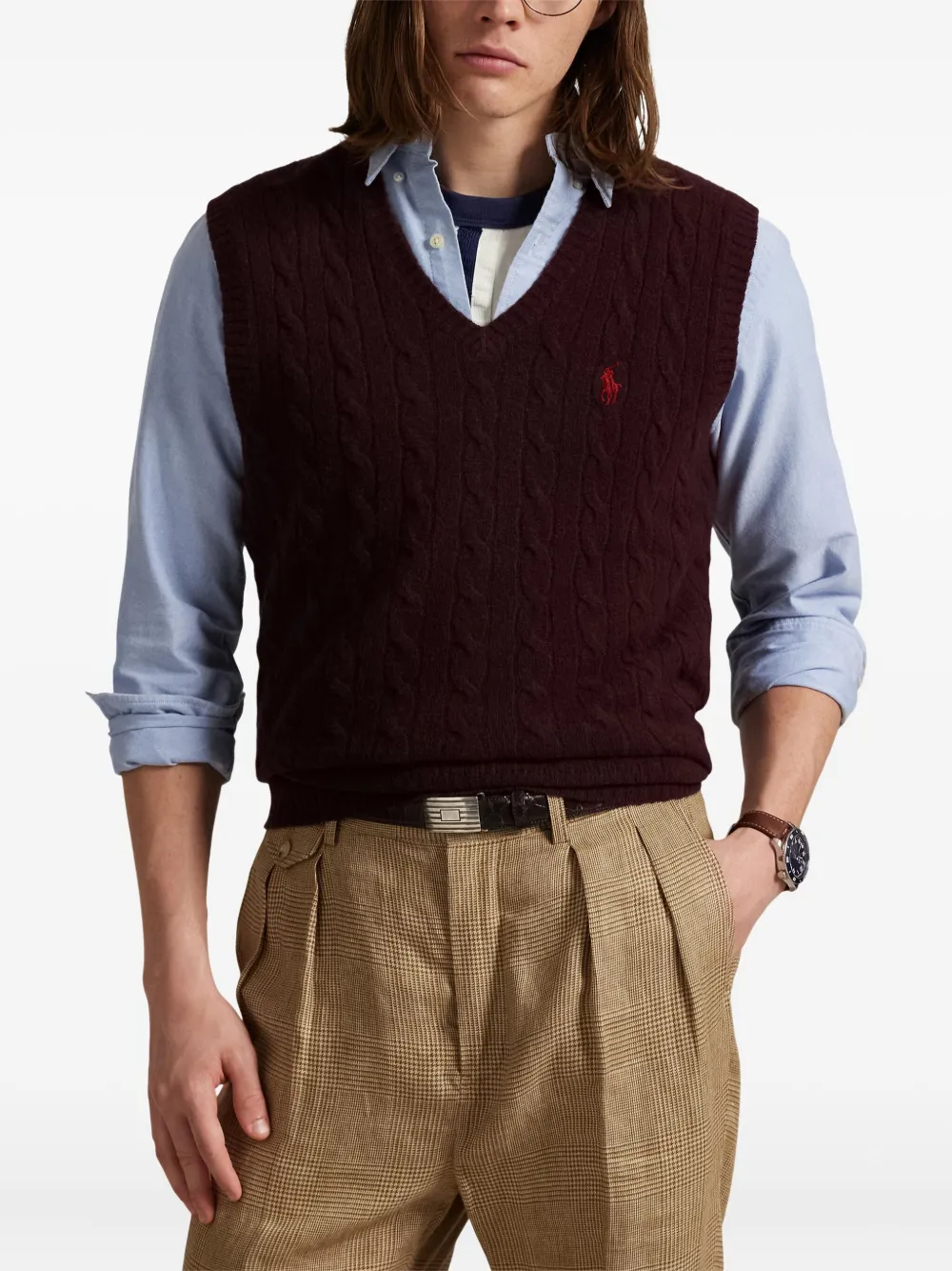 Polo Ralph Lauren Kabelgebreide mouwloze trui Bruin