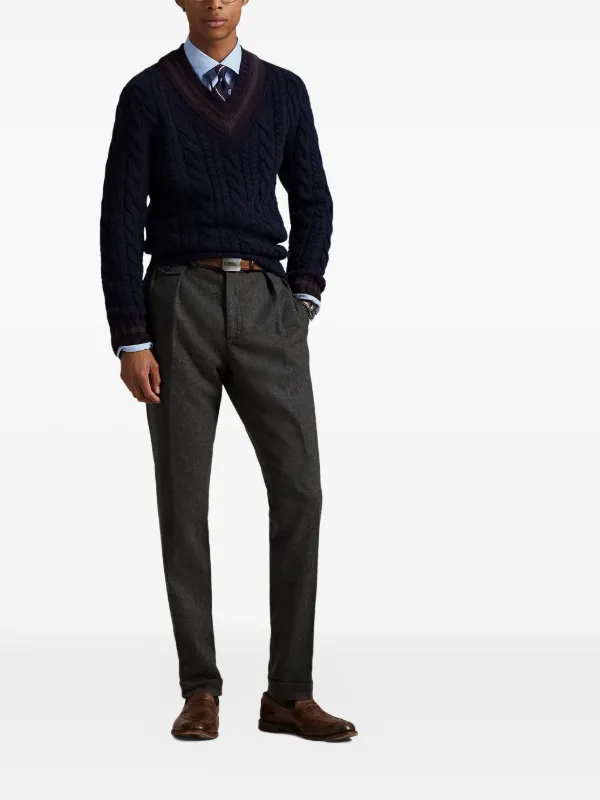 Polo Ralph Lauren cable-knit V-neck Sweater | Blue | FARFETCH